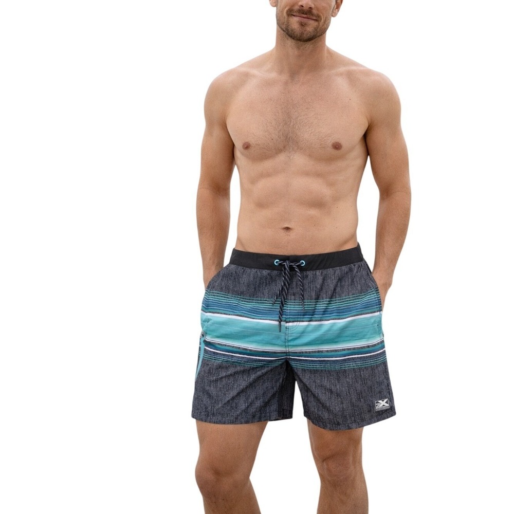 ZEROXP SUR Men's Swim Trunks Size M Blue Teal‎ Stripe Board Shorts